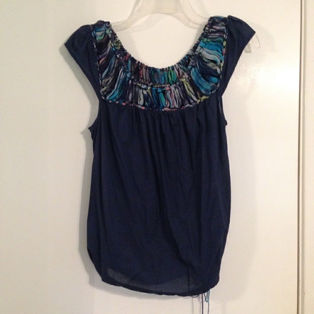 Lucky Brand braided scoop neck blouse S Art to wear